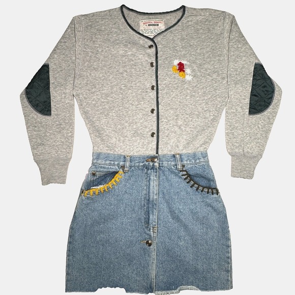 Ultra Pink Pants - VTG 90s Ultra Pink Romper Womens Sz M Gray Sweatshirt Denim Mini Skirt Y2K